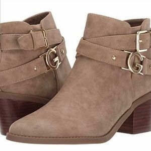 G by Guess Taupe Ankle Boots with Buckle Detail
